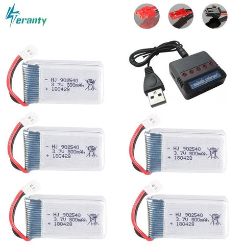 3.7V 800mAh 25c Lipo Battery and 5in1 Charger for Syma X5 X5C X5SC X5SW TK M68 CX-30 K60 905 V931 RC Quadcopter Drone Spare Part